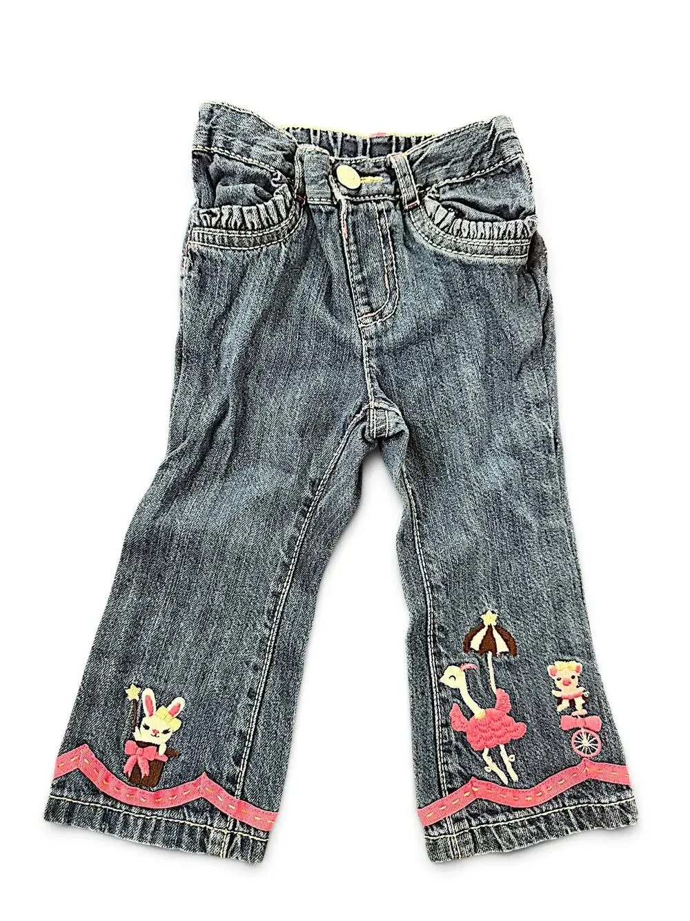 Gymboree 2013 Girls 12-18M Embroidered Circus Flare Jeans Bunny Ostrich